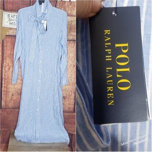 NEW POLO RALPH LAUREN BLUE WHITE STRIPE DRESS W/ BELT